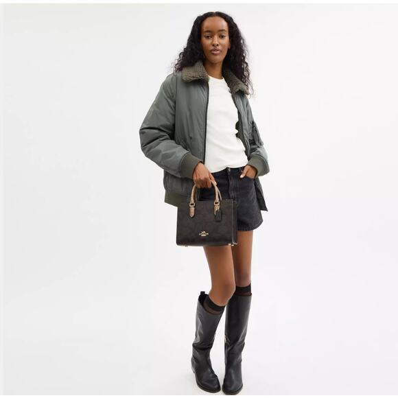 Coach Maggie Small Tote Bag In Blocked Signature Canvas Gold/Walnut/Tan CY676 - Picture 12 of 13